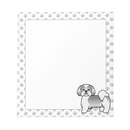 Bloc-note Chien de dessin animé mignon Lhasa Apso argent et (Devant)