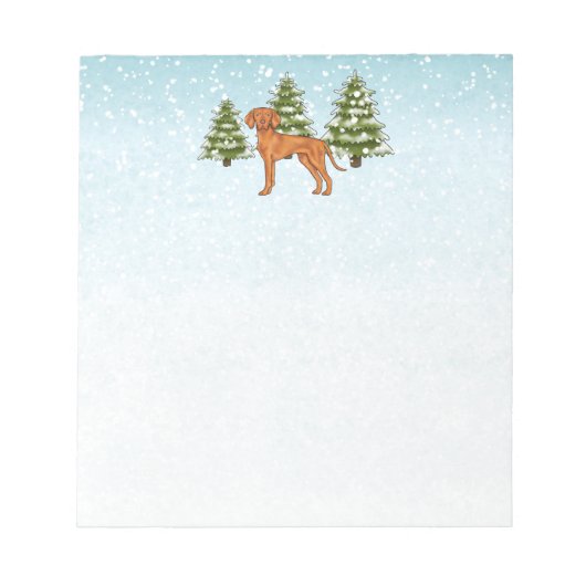 Bloc-note Chien Hongrois Vizsla dans la forêt hivernale neig (Devant)