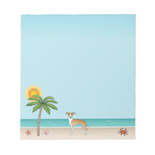 Bloc-note Chien Iggy Fauve Et Blanc Sur Une Plage Tropicale