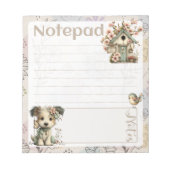 Bloc-note Chien Pastel & Floral – Dessin de Maison d'Oiseau (Devant)