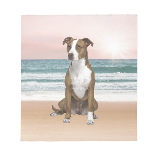 Bloc-note Chien Pitbull mignon assis sur la plage avec couch (Devant)