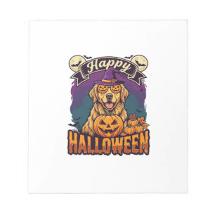 Bloc-note Chien Retriever doré Joyeux Halloween Chapeau de S