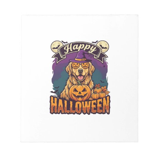 Bloc-note Chien Retriever doré Joyeux Halloween Chapeau de S (Devant)