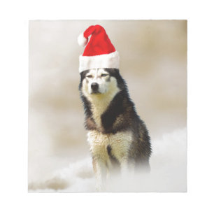 Bloc-note Chien sibérien Husky avec chapeau de Santa Hat en