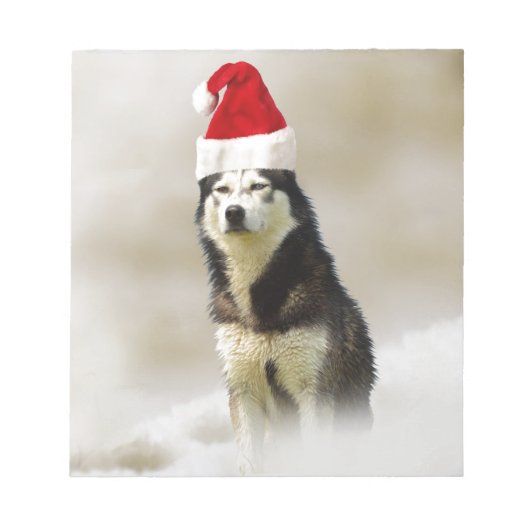 Bloc-note Chien sibérien Husky avec chapeau de Santa Hat en (Devant)