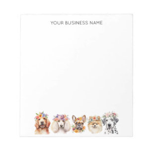 Bloc-note Chiens adorables avec couronne de fleurs, aquarell
