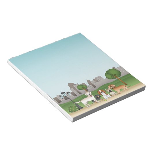 Bloc-note Chiens En Dessin Caricature Dans Un Parc Illustrat (Incliné)