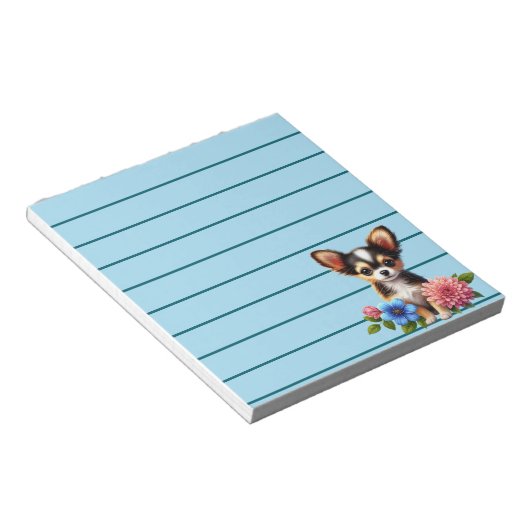 Bloc-note Chihuahua Chiuppy avec fleurs décoratives (Incliné)