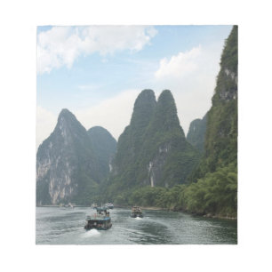 Bloc-note Chine, Guilin, rivière Li, bateaux de rivière bord