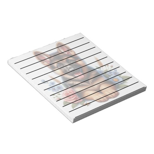 Bloc-note Chiot allemand jouant avec fleurs (Incliné)