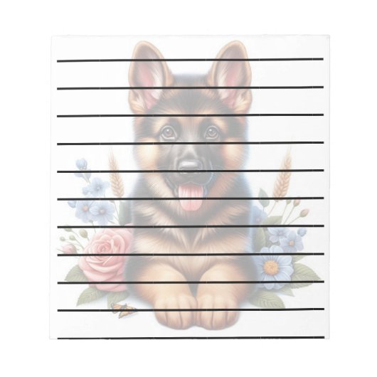 Bloc-note Chiot allemand jouant avec fleurs (Devant)