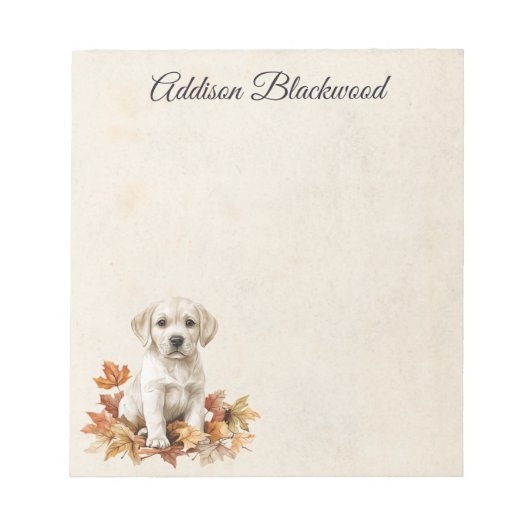 Bloc-note Chiot Labrador jaune Feuilles d'automne Personnali (Devant)