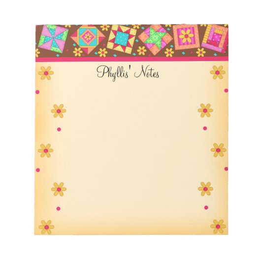 Bloc-note Chocolat Brown Jaune Patchwork Quilt Blocks Art (Devant)