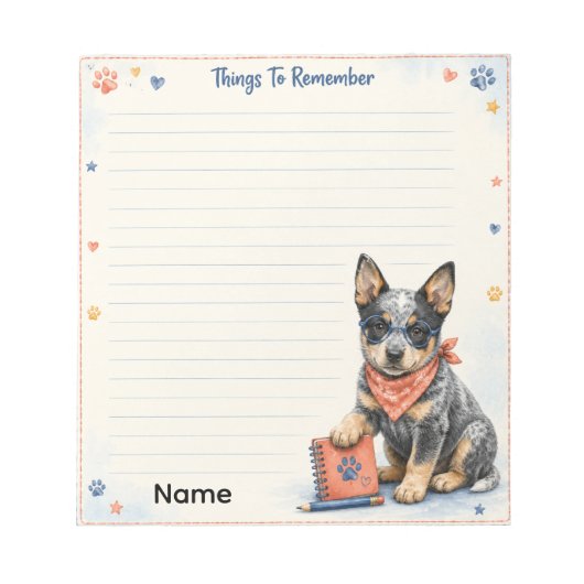 Bloc-note Choses Mignonnes de Blue Heeler à Se Rappeler (Devant)
