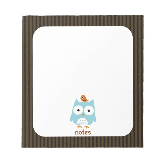 Bloc-note Chouette bleue avec petit oiseau orange (Devant)