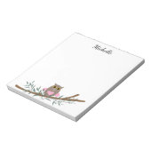 Bloc-note Chouette Coeur Rose Cute Sur Branche Nom Personnal (Tourné)