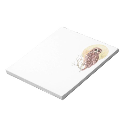 Bloc-note Chouette dans l'arbre avec lune Aquarelle Oiseau,  (Tourné)