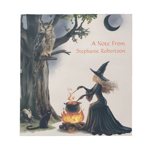 Bloc-note Chouette de sorcière Chat noir Crescent Lune Hallo (Devant)