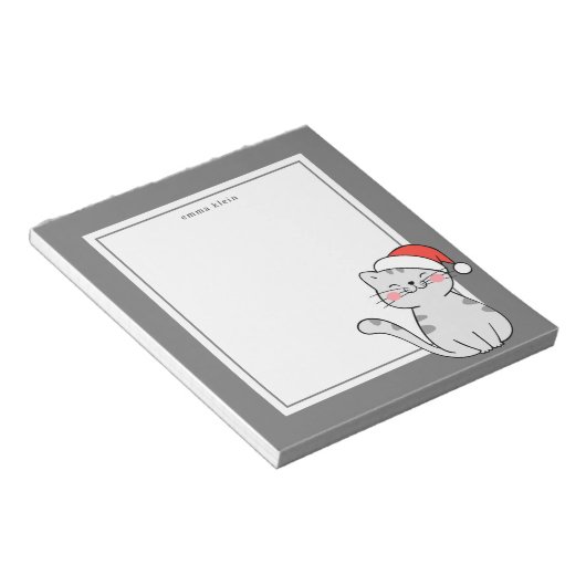 Bloc-note Christmas Grey Chat Nom personnalisé (Incliné)