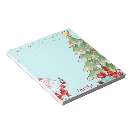 Bloc-note Christmas Père Noël & Tree Whimsical w Nom Cadeau (Incliné)
