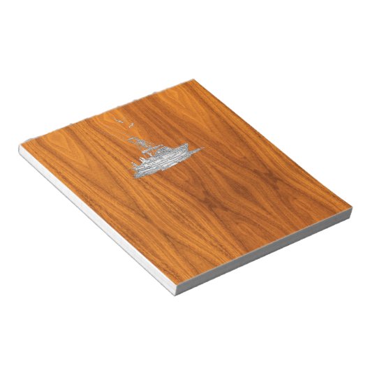 Bloc-note Chrome Comme bateau de pêche sur bois de teck (Incliné)