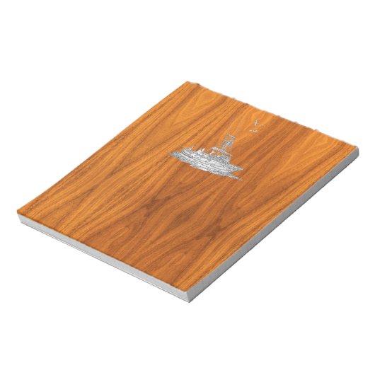 Bloc-note Chrome Comme bateau de pêche sur bois de teck (Tourné)