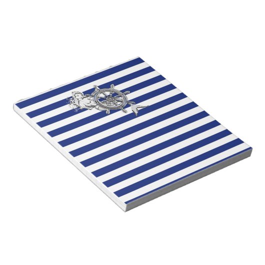 Bloc-note Chrome Comme Sirène sur les rayures Nautiques (Incliné)