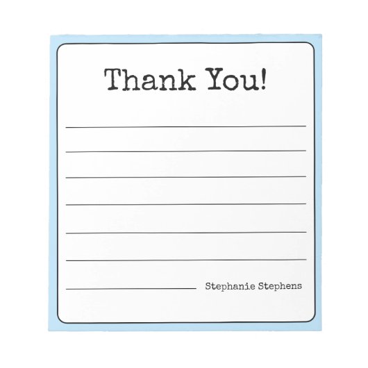 Bloc-note Ciel Bleu Rétro Merci Votre Nom Ligné (Devant)