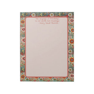Bloc-note Citation d'amitié pour le jardin de fleurs rouges