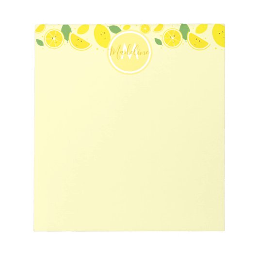 Bloc-note Citrons Feuille Motif Monogramme Nom Jaune (Devant)