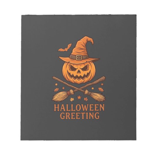 Bloc-note Citrouille de salutation d'Halloween Sorcière Chap (Devant)