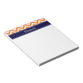 Bloc-note Citrouille Orange Lg Chevron Marine Monogramme Nom (Incliné)