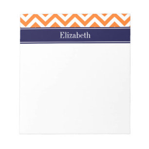 Bloc-note Citrouille Orange Lg Chevron Marine Monogramme Nom