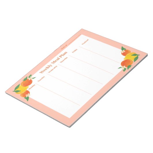 Bloc-note Citrus Lemon Orange Weekly Meal Plan Notepad (Incliné)