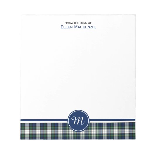 Bloc-note Clan Gordon Robe bleue et blanche Tartan Monogram (Devant)