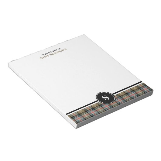 Bloc-note Clan Sutherland Ancien Tartan Tan Tan Plaid Monogr (Incliné)