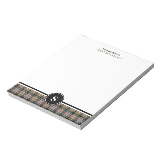 Bloc-note Clan Sutherland Ancien Tartan Tan Tan Plaid Monogr (Tourné)