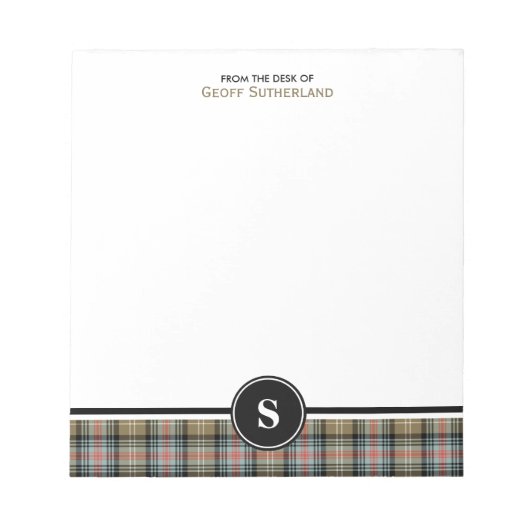 Bloc-note Clan Sutherland Ancien Tartan Tan Tan Plaid Monogr (Devant)