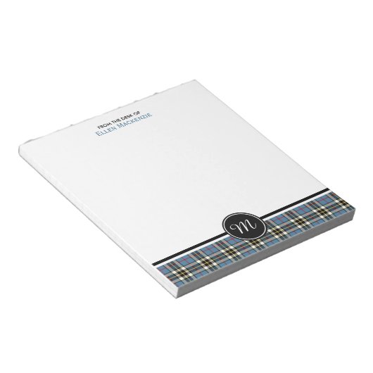 Bloc-note Clan Thompson Robe bleue Tartan Monogramme (Incliné)