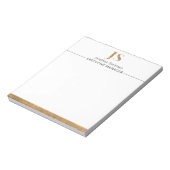 Bloc-note Classe Élégant Monogramme Personnalisé Blanc & Or (Tourné)