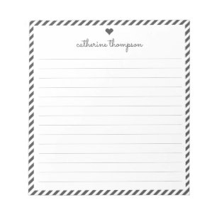 Bloc-note Classic Black Stripe Feminine Script Nom du coeur