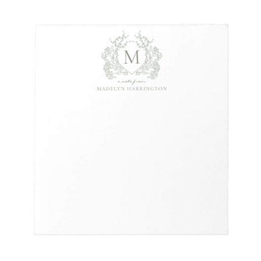 Bloc-note Classic Botanique Sage Vert Floral Crest Monogramm (Devant)