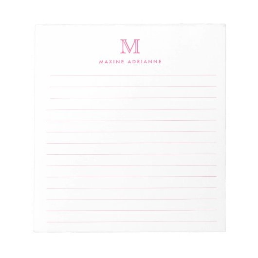 Bloc-note Classic Moderne Simple Blush Rose Monogramme Lined (Devant)