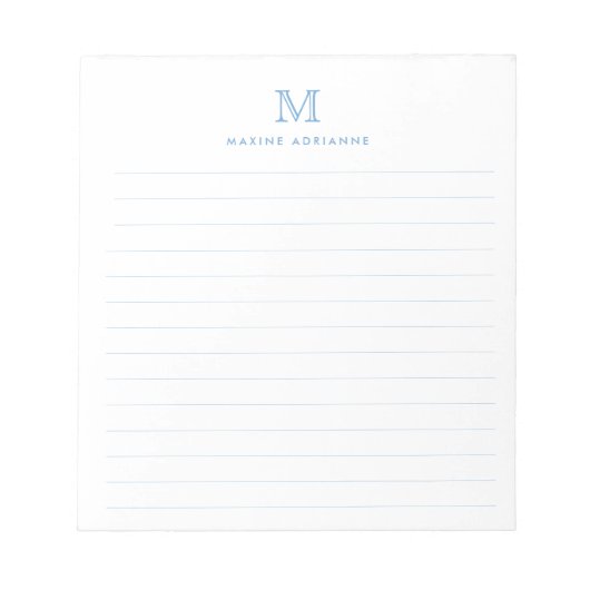 Bloc-note Classic Moderne Simple Dusty Bleu Monogramme (Devant)