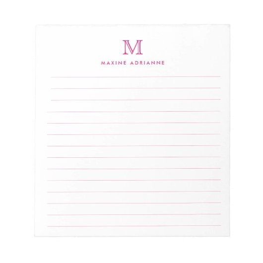 Bloc-note Classic Moderne Simple Magenta Rose Monogramme Lin (Devant)