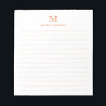 Bloc-note Classic Moderne Simple Orange Monogramme Lined<br><div class="desc">Bloc-notes classique moderne simple classique orange monogramme</div>