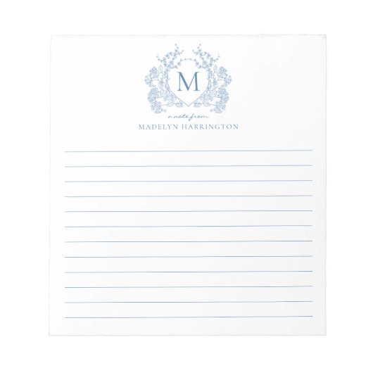 Bloc-note Classique bleu français floral crest monogramme do (Devant)