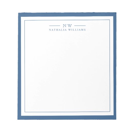 Bloc-note Classique bleu marine deux bordures monogramme dou (Devant)