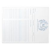 Bloc-note Classique Français Bleu Cimier Floral Monogramme R (Devant)