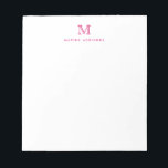 Bloc-note Classique Moderne Fille Magenta Rose Monogramme In<br><div class="desc">Le design comprend une initiale monogramme personnalisée et un nom dans une police typographique simple et moderne.</div>